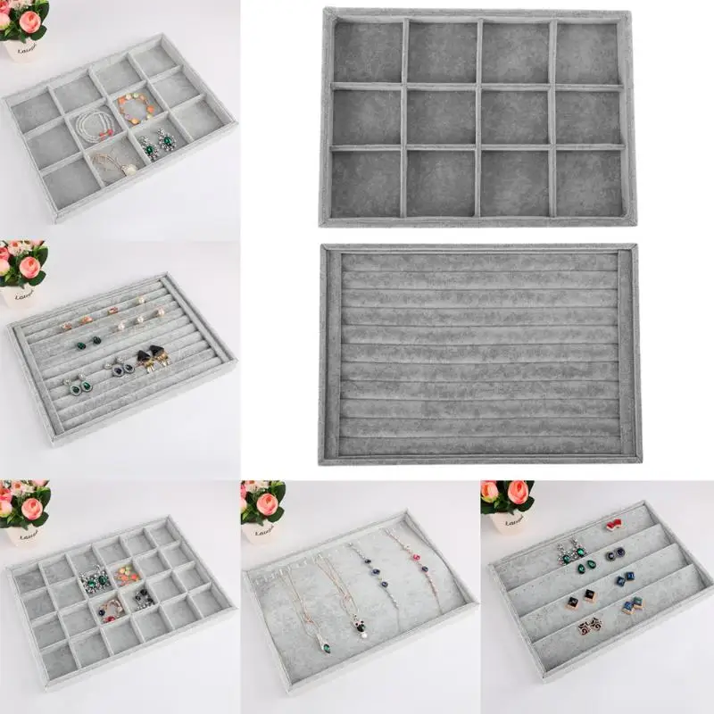 

Jewelry Box Storage Organizer Display Gray Earring Ring Bracelet Necklace Brooch Trinket Box Casket Wedding Decoration