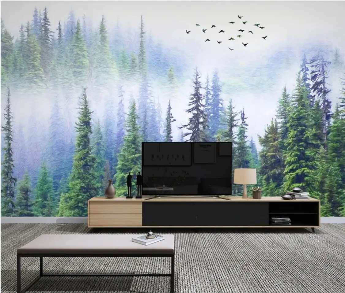 

Misty Pine Forest Wallpaper Bird Mural 3d Photo Wallpapers Wall Murals Luxury Home Decor Foggy Mountain Contact Paper Painting