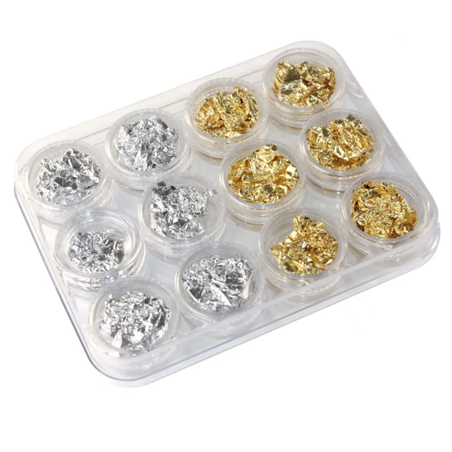 

OutTop 12 PCS Nail Art Gold Silver Paillette Flake Chip Foil DIY Acrylic UV Gel Pager best seller #23