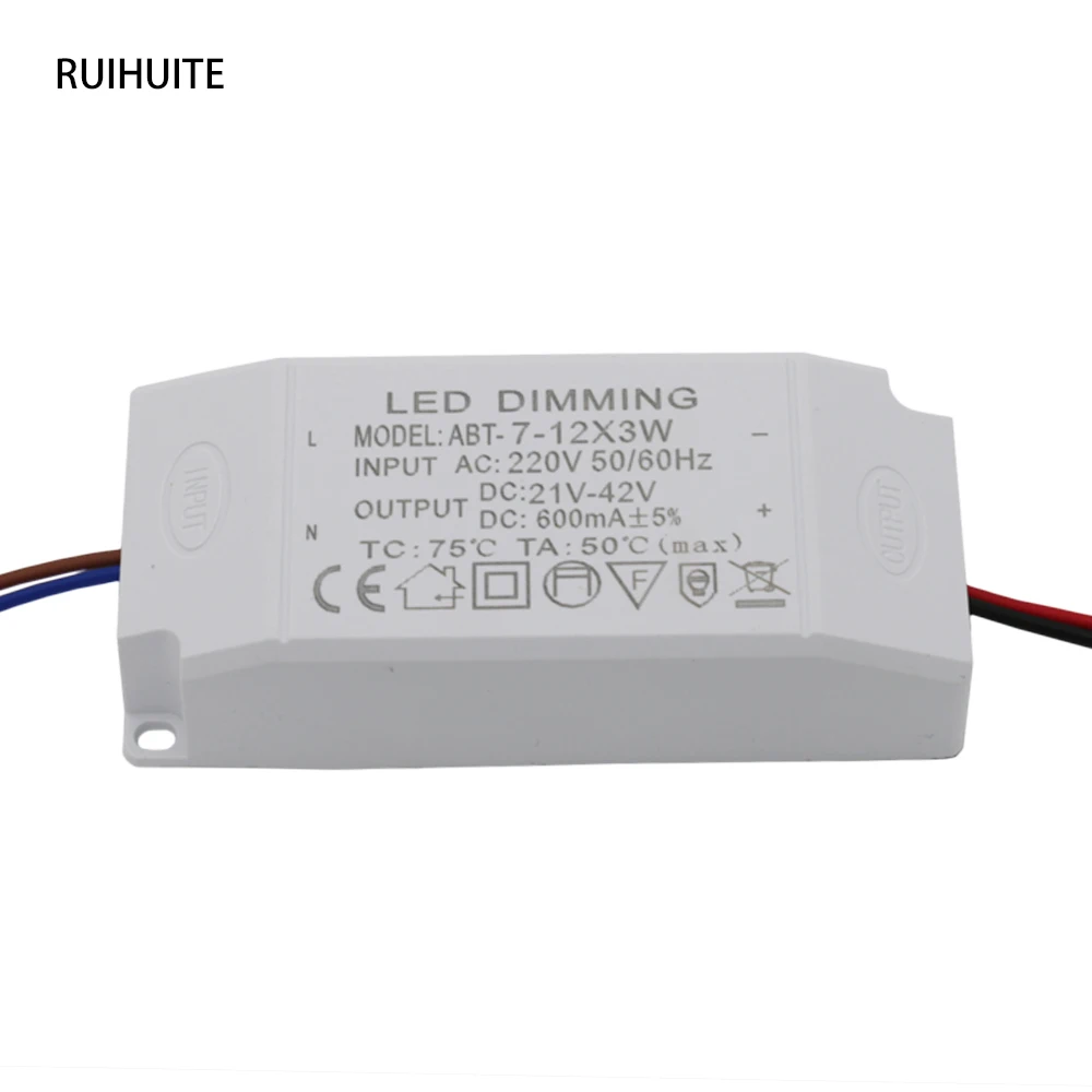 

RUIHUITE LED Dimmable Driver 600mA 7-12x3W DC 21V-42V Power Supply 7x3W 8x3W 10x3w 12x3W AC 220V For LED Lamp