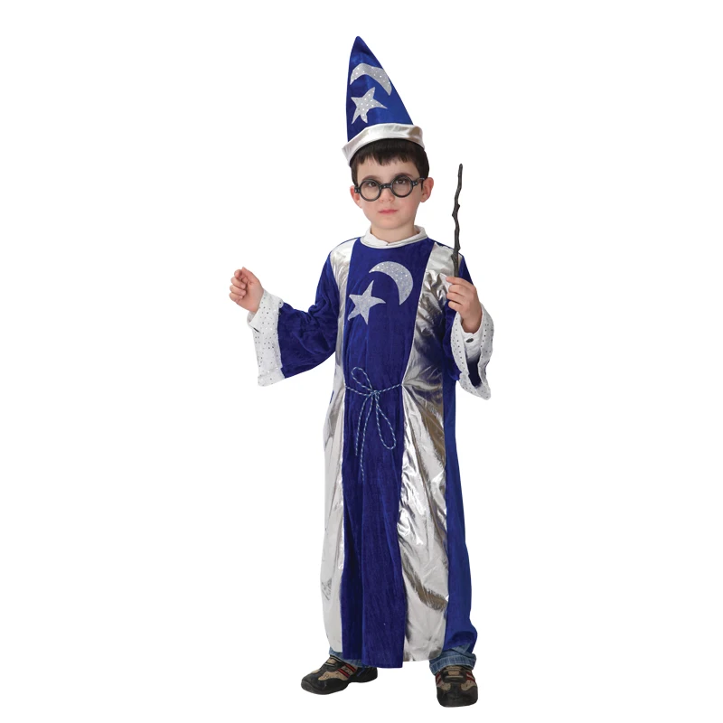 Kids Child Star Moon Magic Magician Wizard Costume Cosplay for Boys Halloween Purim Carnival Party Mardi Gras Outfit Disfraces