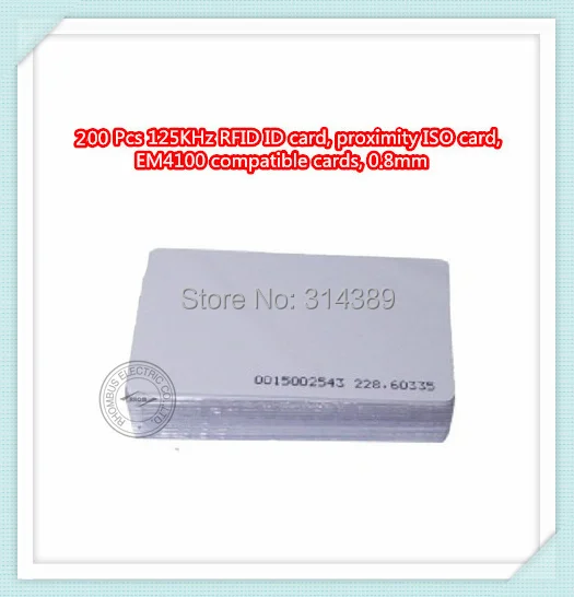 

200pcs/lot TK4100/EM4100 blank card Thin pvc RFID 125KHz 18000-2 Smart Card Chips