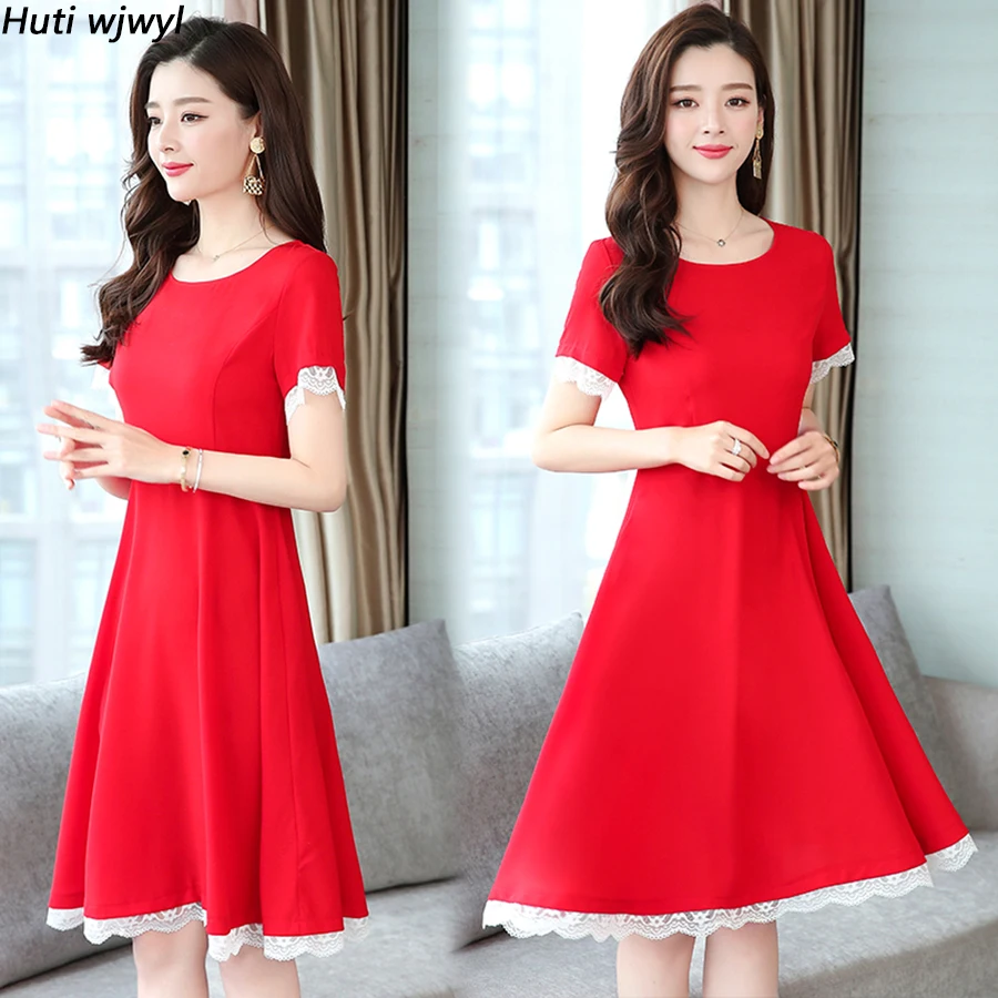 

2019 Vintage Red Chiffon Boho Mini Dresses Summer 4XL Plus Size Solid Beach Sexy Sundress Women Elegant Bodycon Party Vestidos