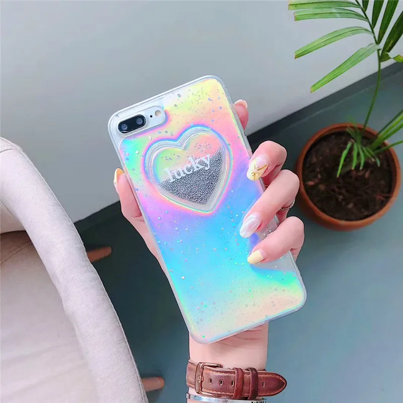 

Dynamic Liquid Glitter Quicksand Case Colorful Love heart Printed Cover For Apple iPhone 8 Plus 6 6S 7 Plus Mobile Phone Cases