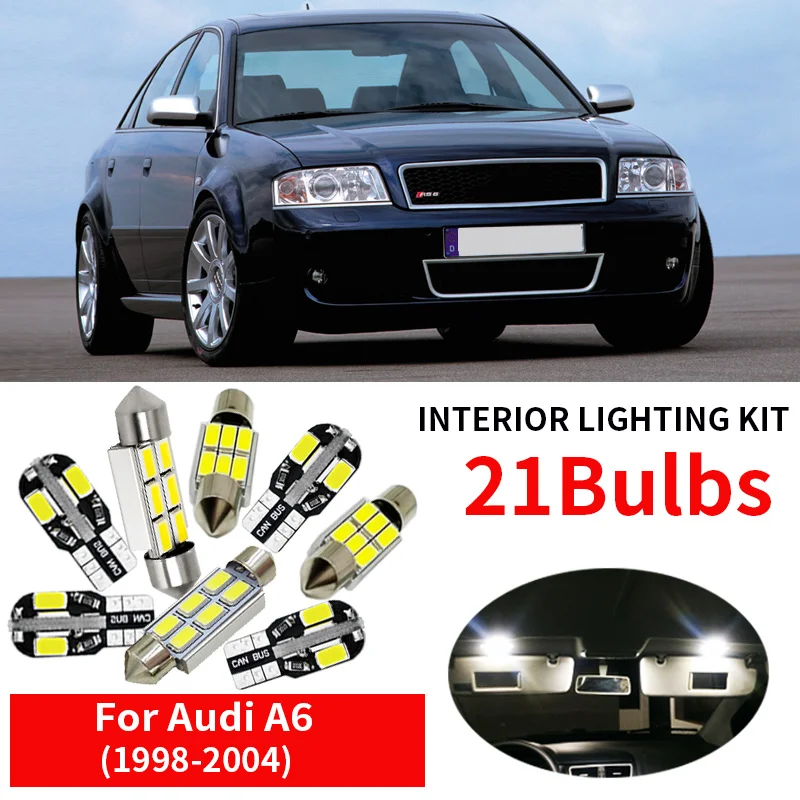 

21x Canbus Auto White LED Light Bulb Interior Kit For 1998-2004 Audi A6 C5 Map Dome Glove Box License Plate Lamp Replace Halogen