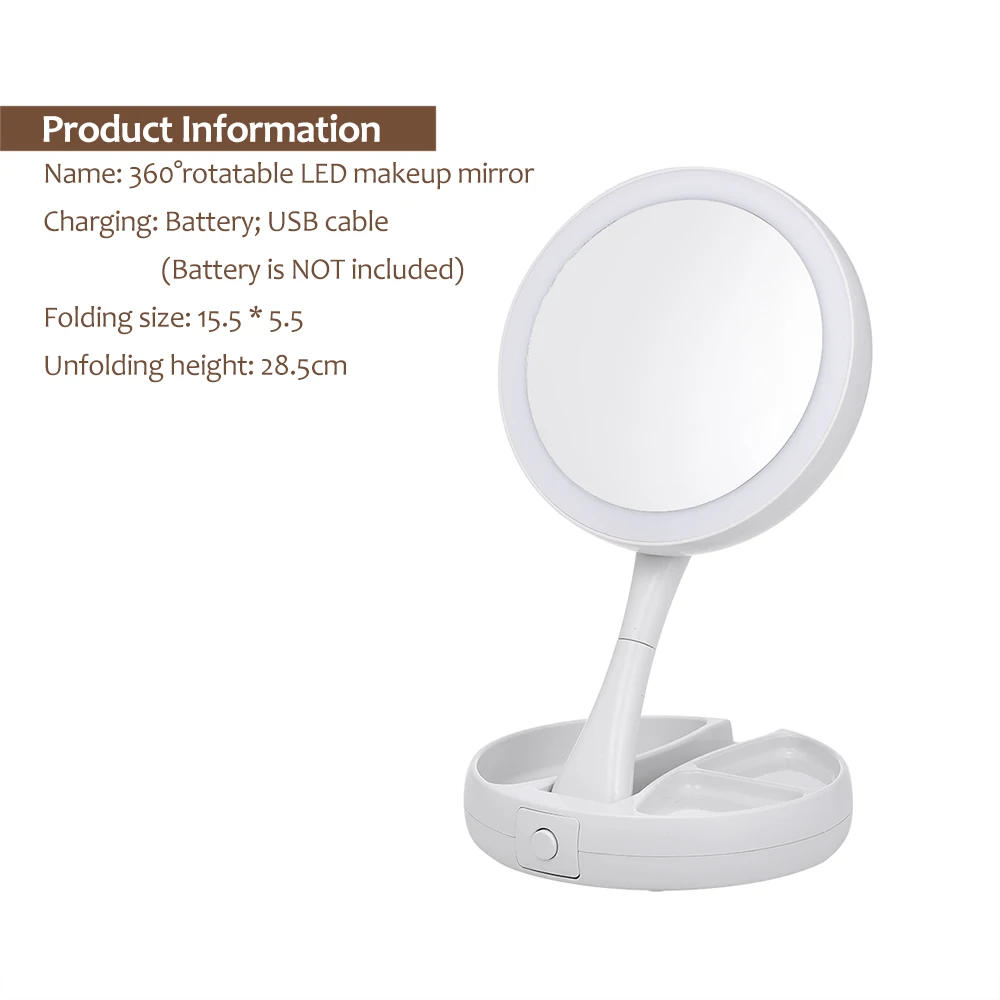 Портативный светодиодный косметическое зеркало с подсветкой для макияжа Make Up карманные зеркальца косметическое настольное зеркало с подсветкой Съемная 10X белый
