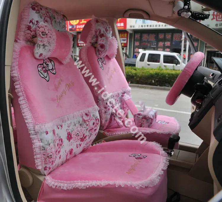 Кружевные Чехлы для автомобильных сидений с цветочным принтом, универсальные короткие плюшевые зимние автомобильные чехлы для сидений, комплекты для женщин и девочек, аксессуары для интерьера, 18 шт