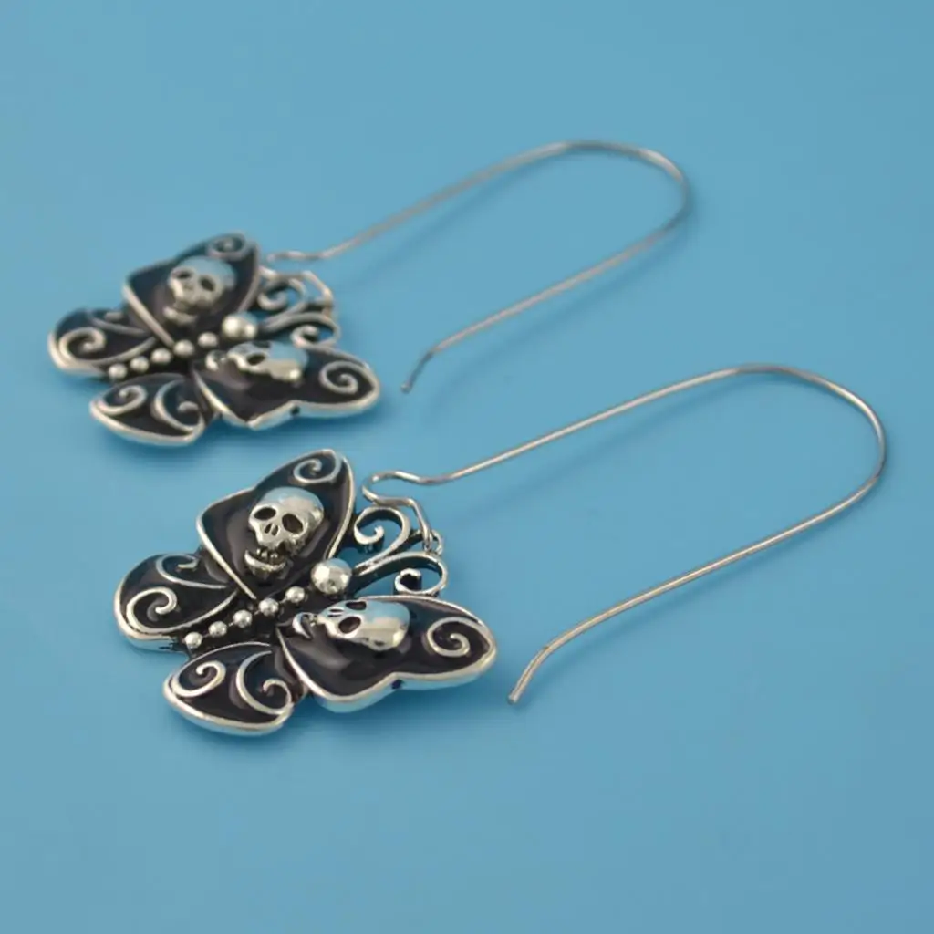 Retro Skull Butterfly Drop Earrings Black Women Halloween Earring Gothic Jewelry Gift