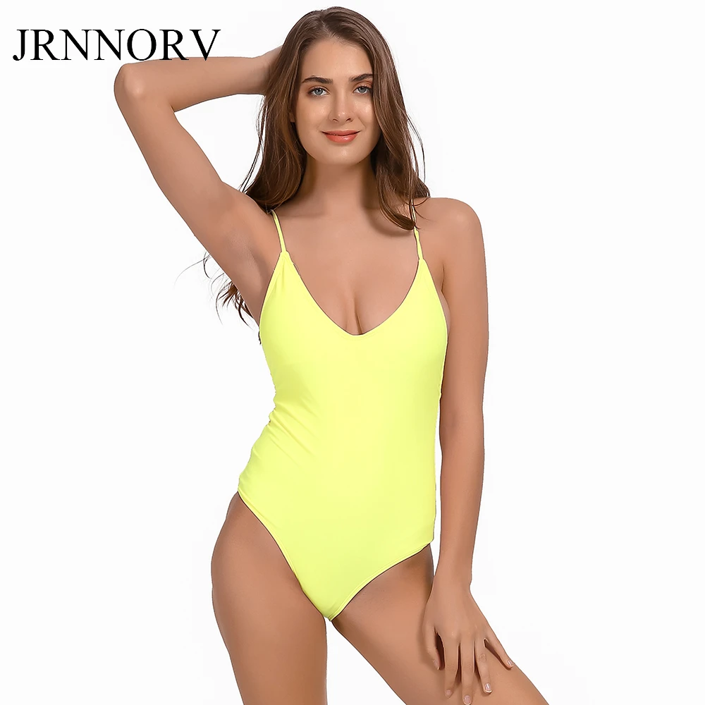 JRNNORV Sexy One Piece Bathing Swimsuit Women Swimwear Solid Color Deep