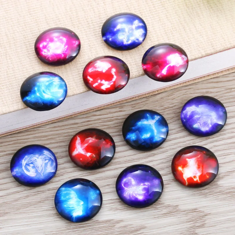 TYLFNL 50 pcs mix constellation Pattern Round Glass Cabochon 16mm 18mm Dome Flat Back DIY Jewelry Finding S-010309 Jewelry Findings