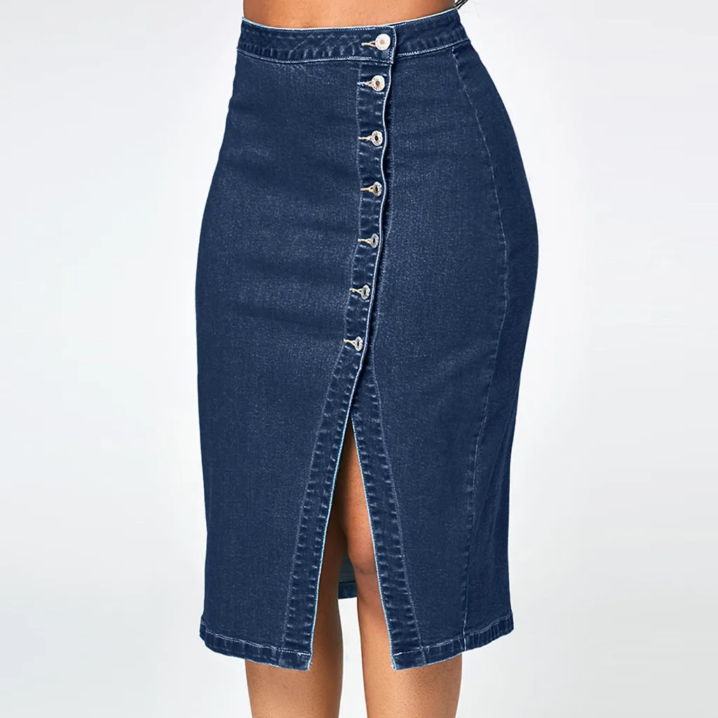 Womail 5xl джинсовые юбки длиной до колена размера плюс, джинсовая юбка-карандаш с высокой талией, синие джинсовые юбки до колена, falda vaquera mujer