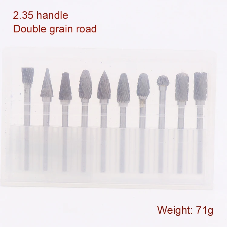 10pcs 3/2.35mm Shank Tungsten Carbide Milling Cutter Burr Double Diamond Cut  For Dremel Electric Grinding Rotary Tools 