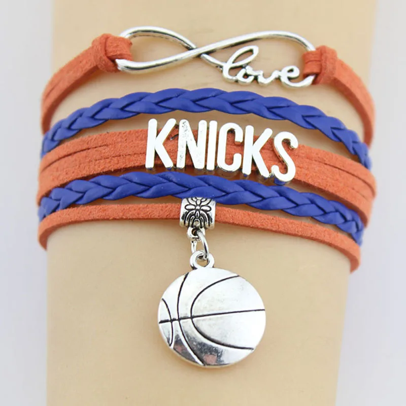 

Infinity Love Knicks Bracelets Basketball Charm Handmade Rope Leather Weave Bangles For Women Men Jewelry Custom