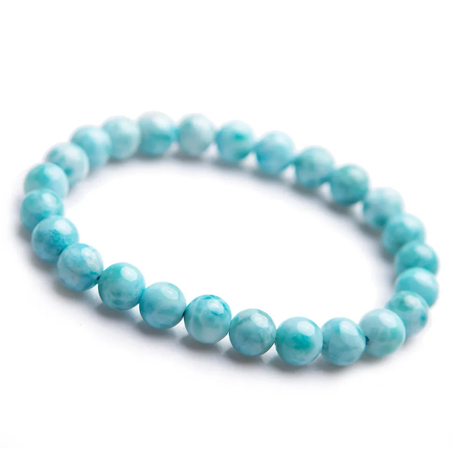 

Genuine Natural Larimar Round Beads Crystal Bracelet Crystal Stone Beads Bracelet Fashion Women Blue White Larimar Bracelet 7mm