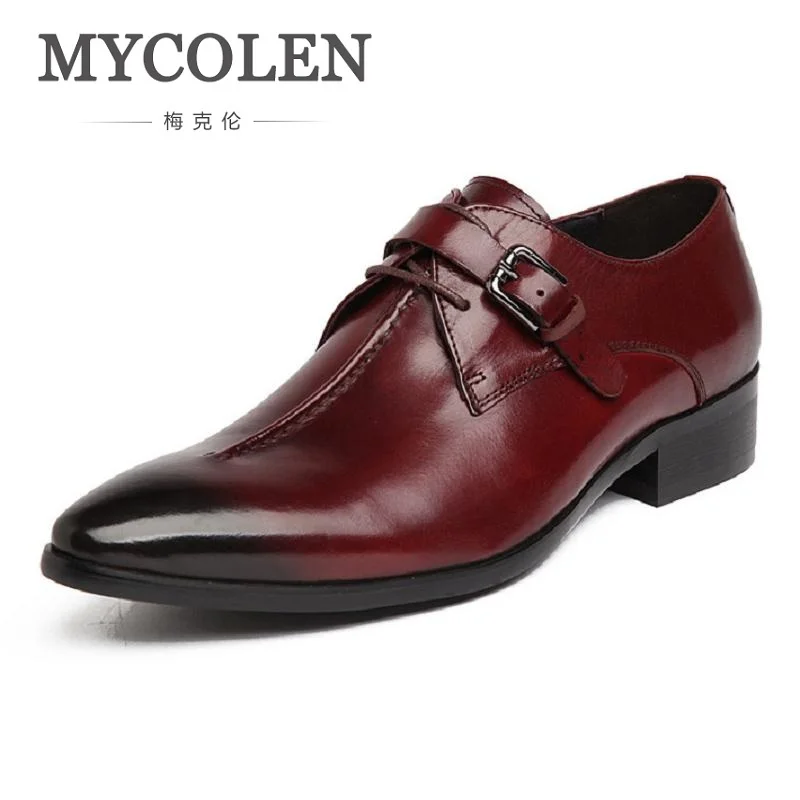 

MYCOLEN Fashion Breathable British Tide Genuine Leather Pointed Toe Lace Buckle Mens Dress Shoes Casual Business Male Shoes Men