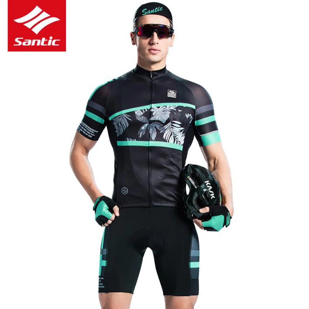 

Mens Cycling Jersey Sets Bike jersey Santic Quick Dry Bicycle clothes summer team Cycling Jerseys gel bike Bib shorts set