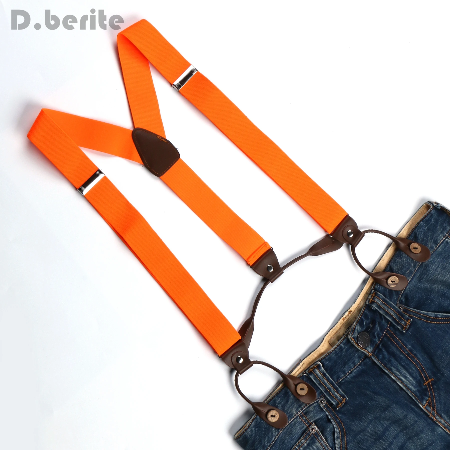 

New Mens Adjustable Button holes Unisex suspenders Solid orange womens braces BD709