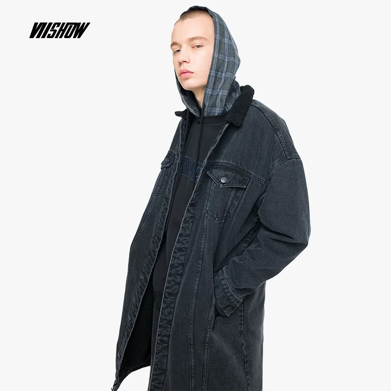 

VIISHOW Denim Men's Coat Brand Trench Coat Men Cotton Abrigo Hombre 2018 New Long Coat Men Trench Coat Kaban Erkek FC1971184