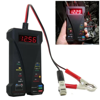 

12V Smart LED Digital Battery Tester Voltmeter Alternator Analyzer For Cars With 30amp battery clamps Reverse-hookup Protection