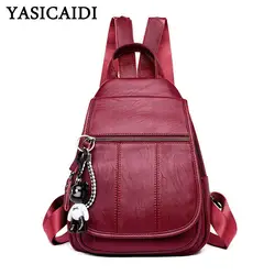 Yasicaidi винтажный кожаный женский рюкзак модная PU мягкая сумка через плечо с ручкой пакет роскошный бренд рюкзаки mochila feminina escolar