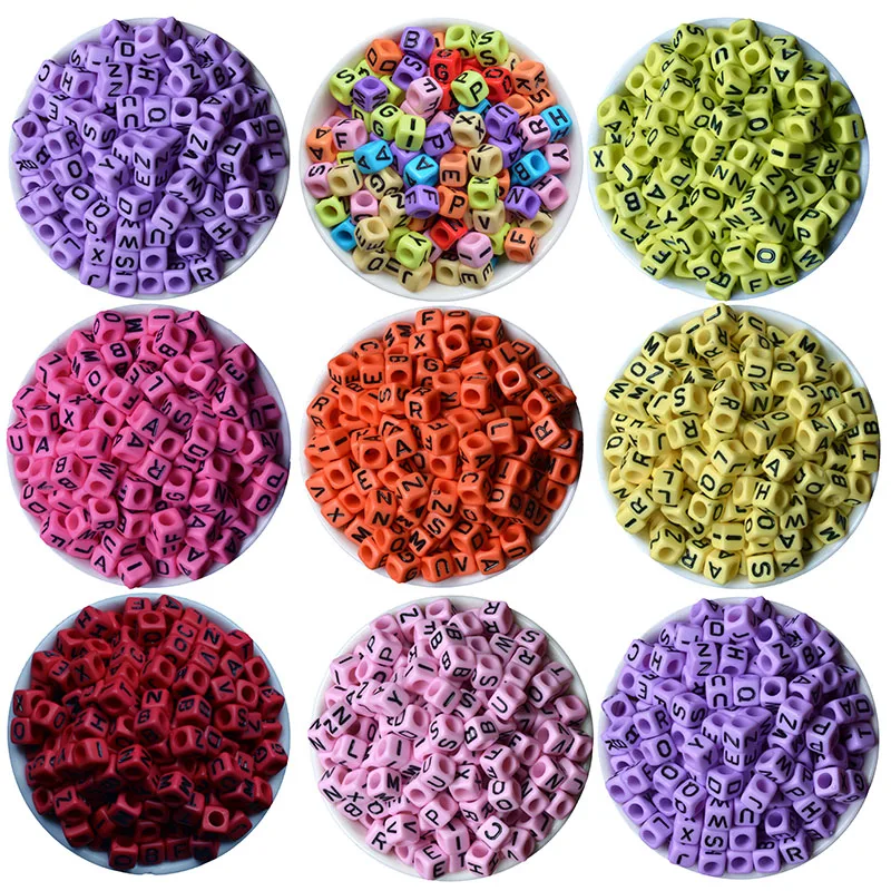 

200Pcs 6x6mm Square Russian Alphabet Letters Beads Colorful Round Acrylic Beads Findings For Jewelry Making Beads DIY Random