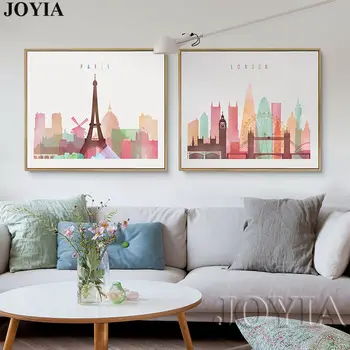 

3 Piece Watercolor Canvas Art Urban Architectural Decor Painting Calligraphy City Building Outline Wall Paintings Large No Frame