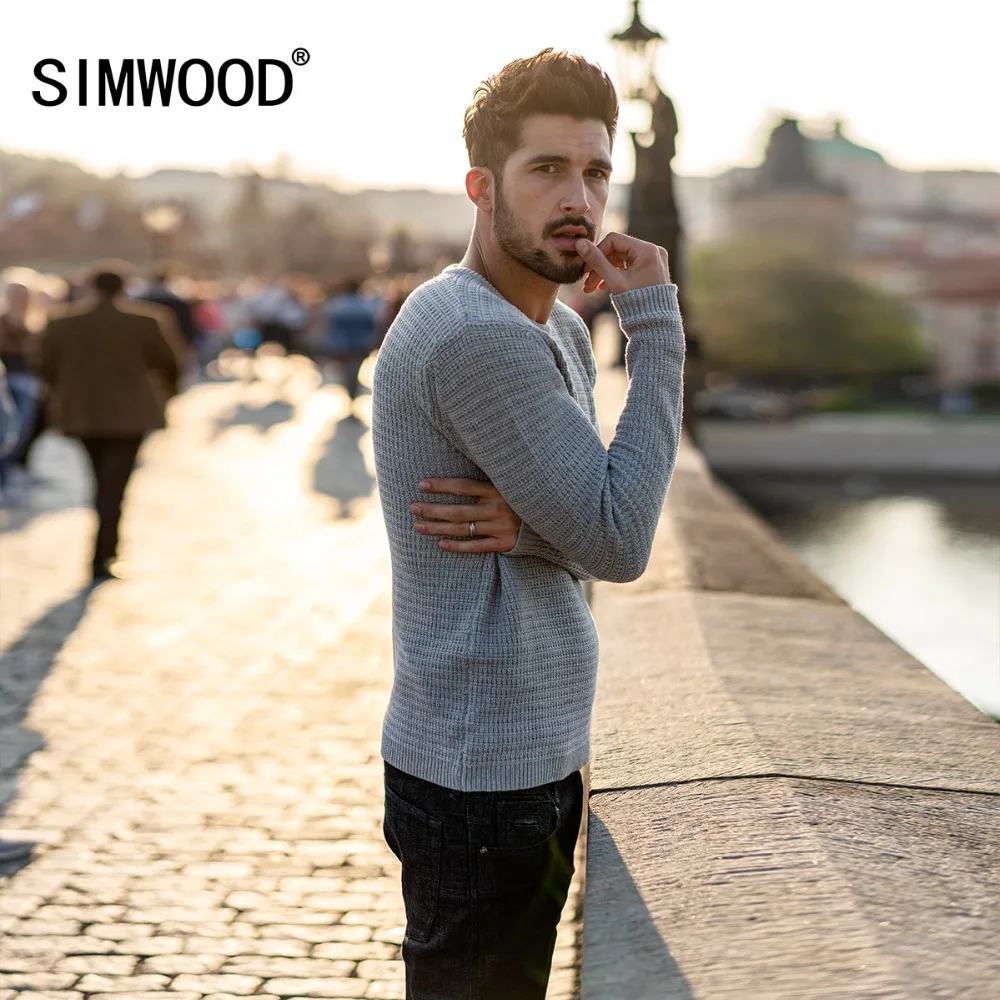SIMWOOD Brand Sweater Men 2019 Spring Winter Fashion Pullover Men Knitted Sweater Slim Fit Male Plus Size High Quality 180374