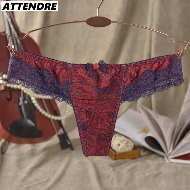 Attendre G Strings Underwear Women Sexy Red Thongs Flower Panties