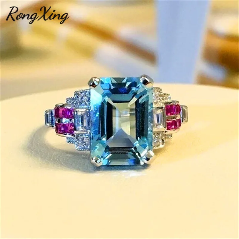 Женские свадебные кольца RongXing обручальные из белого золота с квадратным камнем