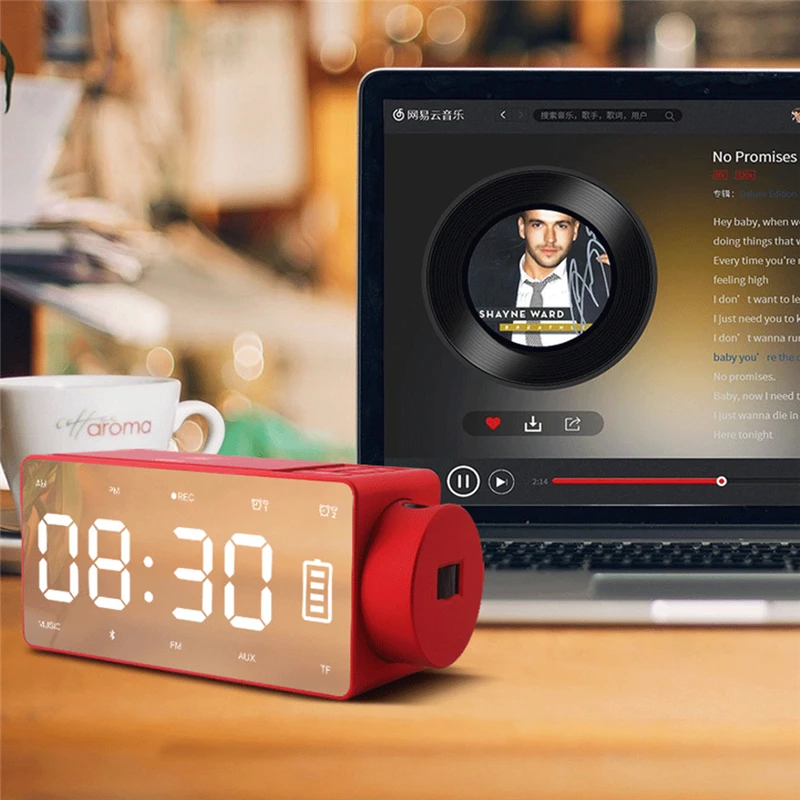  Wireless Bluetooth Desktop Alarm Clock Smart Speaker TF Card Audio With Mirror