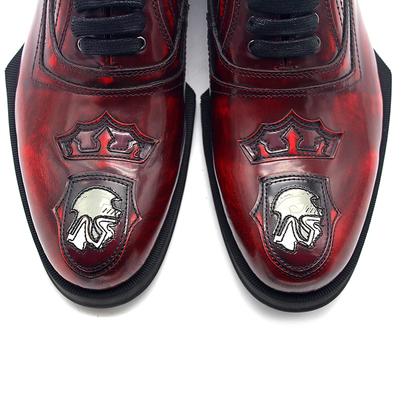 Джентльмен Формальные ручной работы на шнуровке оксфорды обувь мужская, из бычьей кожи ретро Дерби обувь красный классический офис вечерние модельные туфли мужские