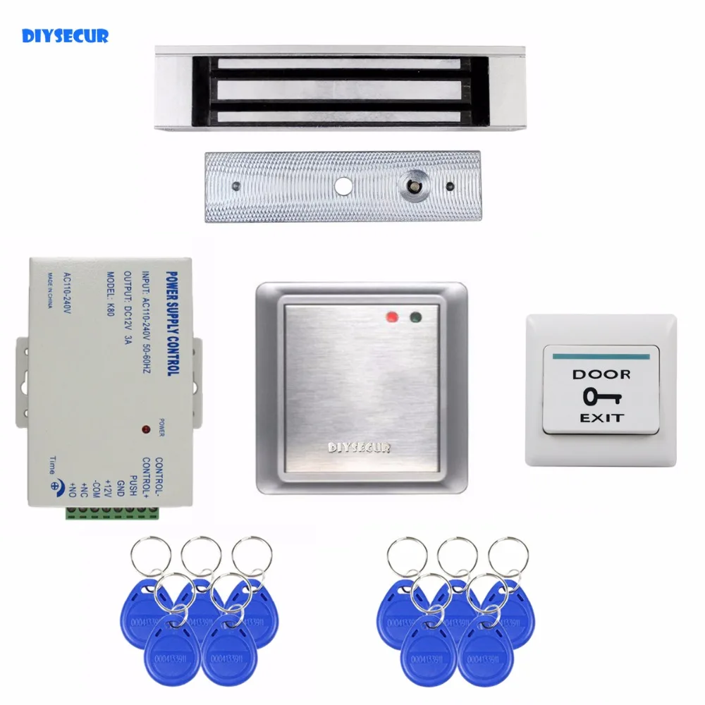 

DIYSECUR Waterproof RFID 125KHz ID Card Reader Access Control Security System Kit + 180kg 350BL Magnetic Lock +Remote Controller