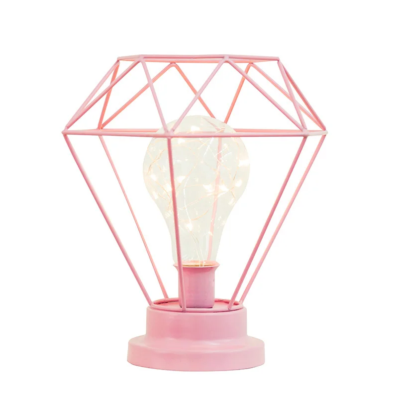 LED Iron Diamond Night Lights Candle Lamp Bar Store Table Desk Bedside Decor Bulb Pink Black Wedding Holiday Fairy Romantic Gift (4)