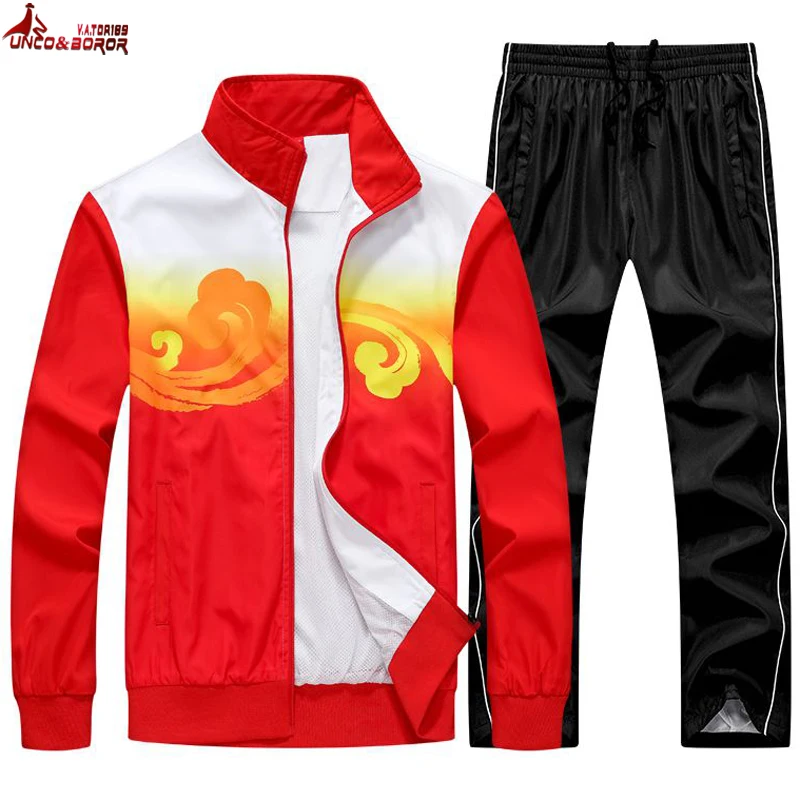 

Tracksuits Men 2 PCS jacket+pant Track Suit Man Spring Autumn basketball training Set Men`s Sportwear running sport suit M~5XL