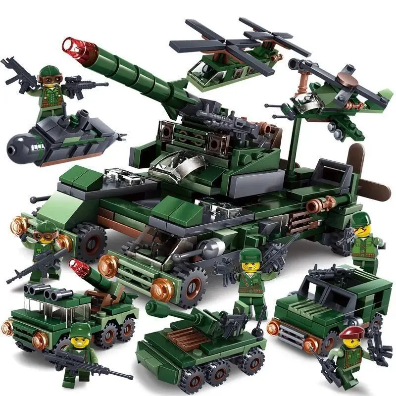 

Military Tank Blocks World War 2 Army figures Compatible Legoed City Building Blocks Bricks Helicopter Model Toys Boy Gift