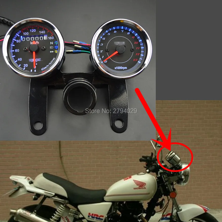 

Universal Motorcycle Tachometer Speedometer Speedo meter Tacho Gauge +Odometer Indicators Turn Signal for motorbike custom