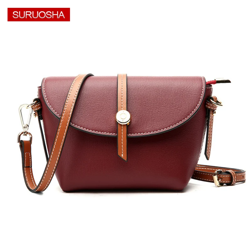 

SURUOSHA Brand Small Bags For Women Genuine Leather Ladies Messenger Bag Shell Design Women Shoulder Crossbody Bags Burgundy