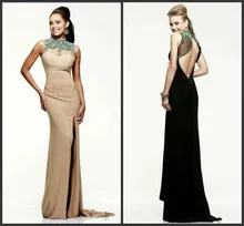 Innovative Design Mermaid High Sleeveless Backless Chiffon font b Prom b font Gown Crystal Split Front