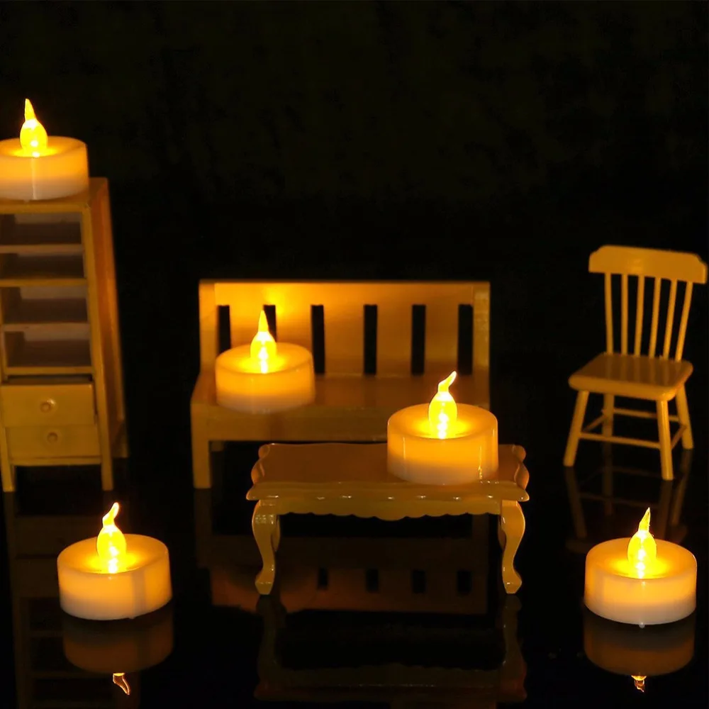 

Pack of 12 Romatic Wedding Candles Yellow plastic fake bougie vela heatless for Wedding Decoration battery including