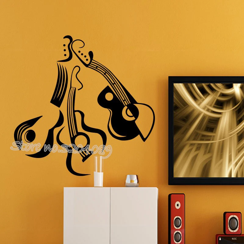 Musical Guitar Wall Sticker Three Guitars Rock Silhouette Wall Stickers