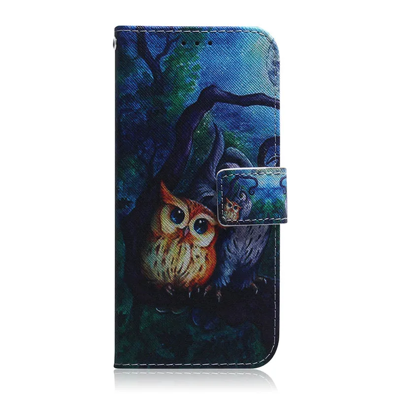 Крышка для samsung Galaxy A5 A6 плюс A8 S9 S8 S7 край S6 Note 8 J3 Pro Prime появляются J320F J330F J327 из искусственной кожи чехол с волком - Цвет: Oil Painting Owl