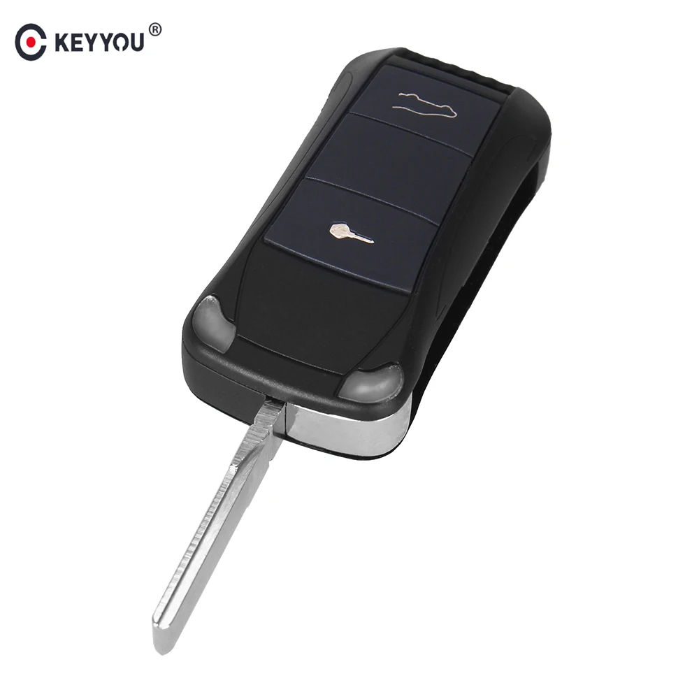 

KEYYOU Folding Flip Remote Key Shell 2 Button For Porsche Cayenne GTS 2004 2005 2006 2007 2008 2009 2010 2011 Fob Key Case Cover