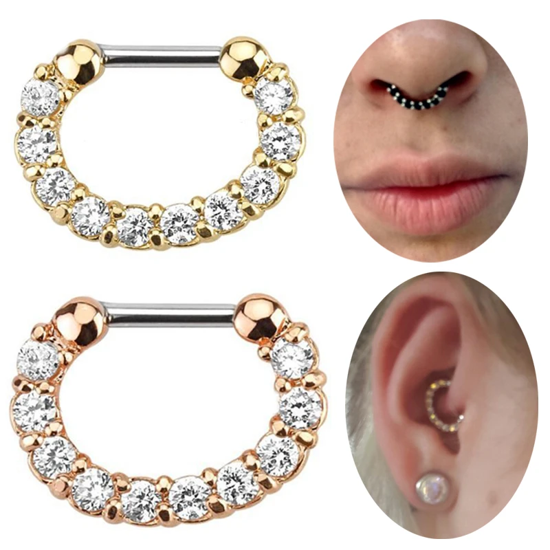 

1PC Austria AAA Zircon 1.2*8mm Septum Clicker 316L Surgical Stainless Steel Real Septum Piercing With Gem Piercing Jewelry
