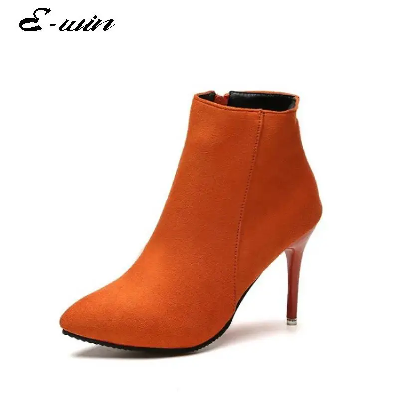 2016 New Autumn Women High Heel Boots Solid Color Vintage Fashion Women Pointed Toe Ankle Boots Short Boots zipper
