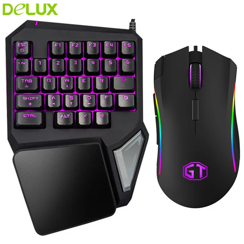 Проводная Мини Клавиатура Delux T9 Pro с подсветкой набор мышей M625 для игр одна рука USB