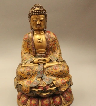 

16" Chinese Cloisonne Bronze Gild Sakyamuni Shakyamuni Amitabha Buddha Statue