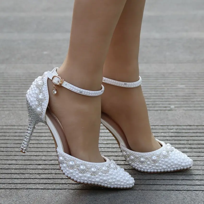 2021 Summer Pointed Wristband Rhinestone Sandals White Stiletto High Heel Wedding Shoes Women's Party Dress Large Size | Обувь