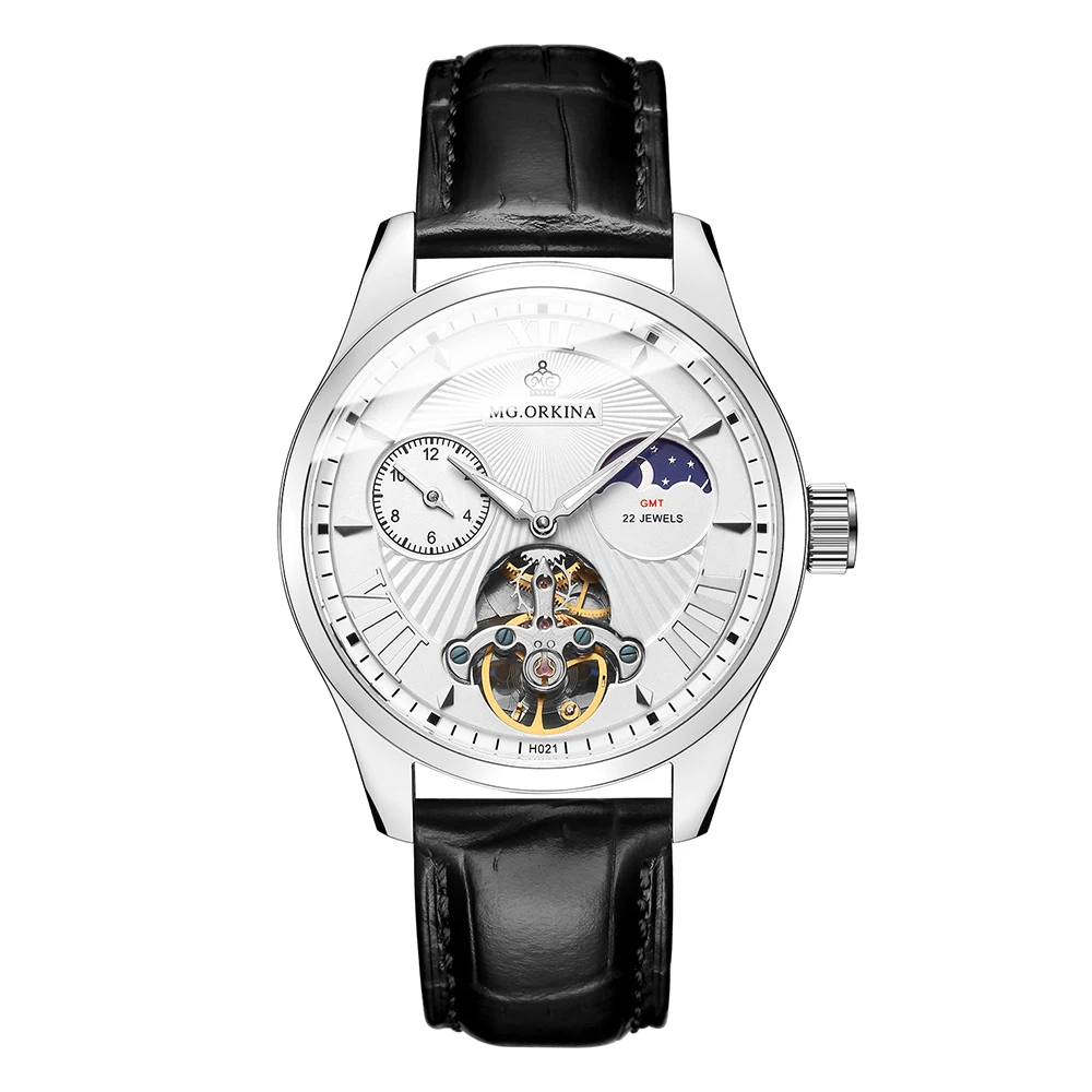 

ORKINA New 2018 Men Automatic Mechanical Wristwatch Tourbillon Luxury Fashion Brand Genuine Leather Multifunctional Watches