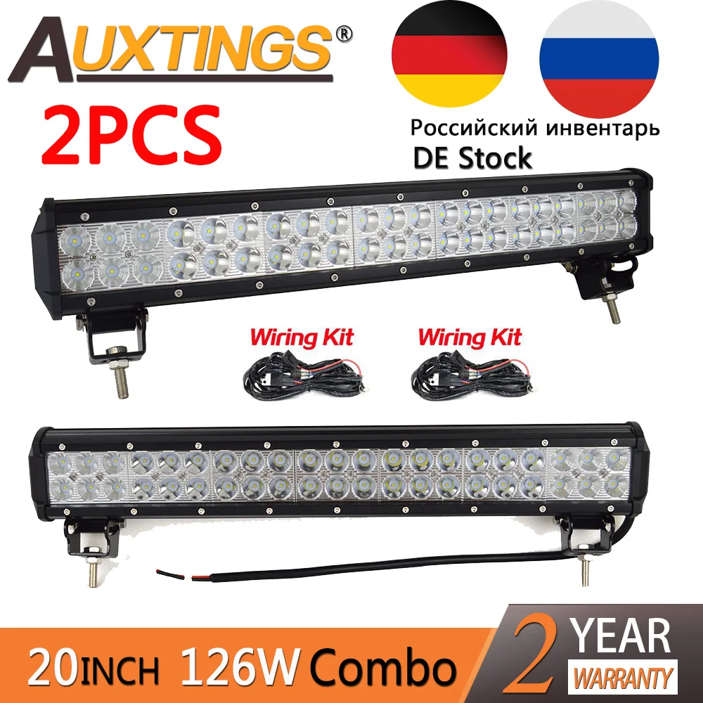 

Auxtings 2 pieces pcs 126w 20inch led work light bar 20'' double rows 4x4 truck off road led light bar 12v 24v with wiring kit
