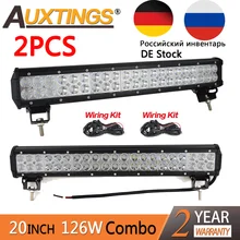Auxtings 2 peças pcs 126 w 20 inch conduziu o trabalho barra de luz 20 ”dupla linhas 4×4 truck off road led light bar 12 v 24 v com a fiação kit